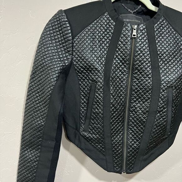 BCBGMAXAZRIA Hansen Faux Leather Silk Quilted Moto Jacket - Picture 2 of 6
